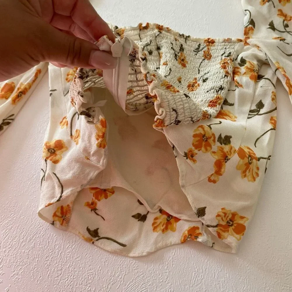 Reformation Floral Puff Sleeve Smocked Back Blouse Women’s 0